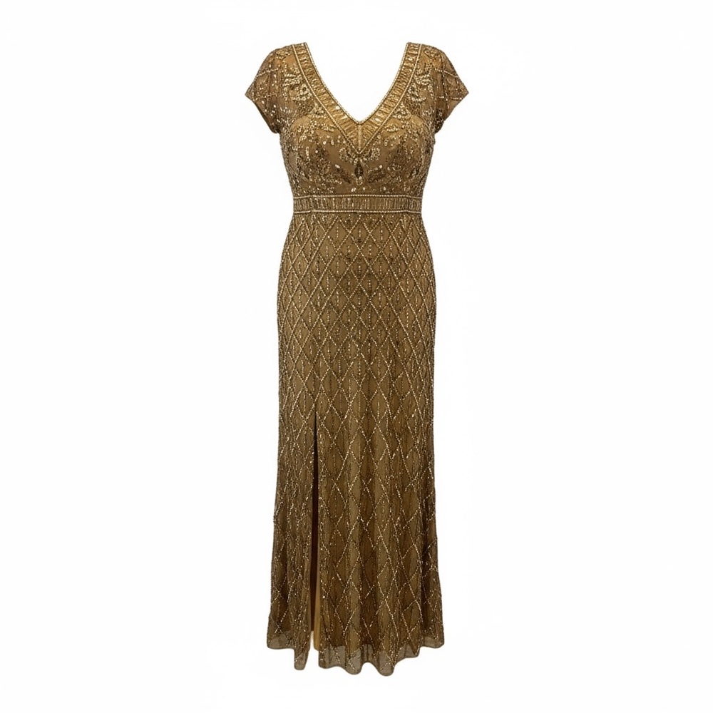 Adrianna Papell Taupe Sequin Evening Dress